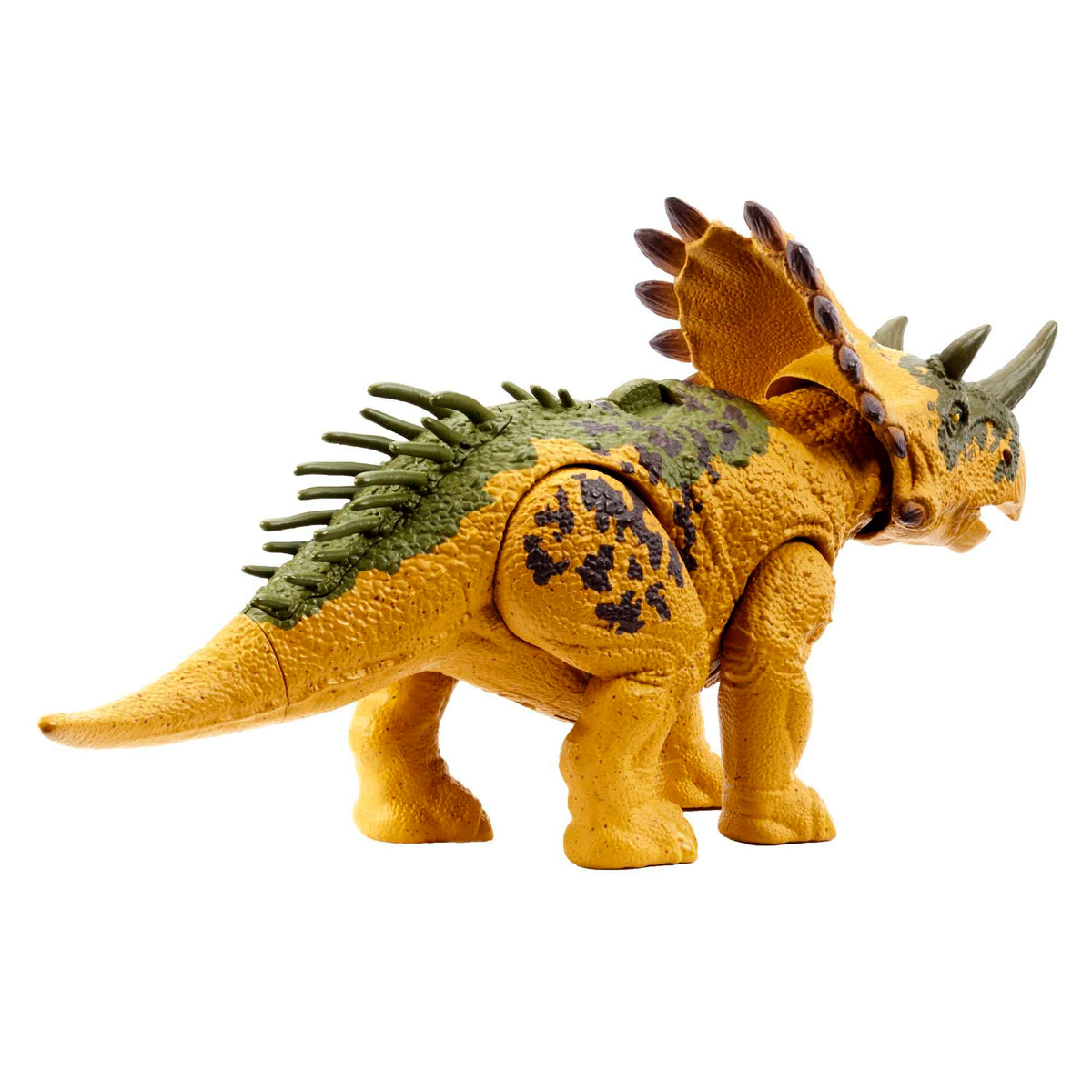 Mattel Jurassic World Wild Roar Dinosaur Toy with Sound & Attack Move, Regaliceratops Posable Action Figure Includes Digital Play, 11 inches Long