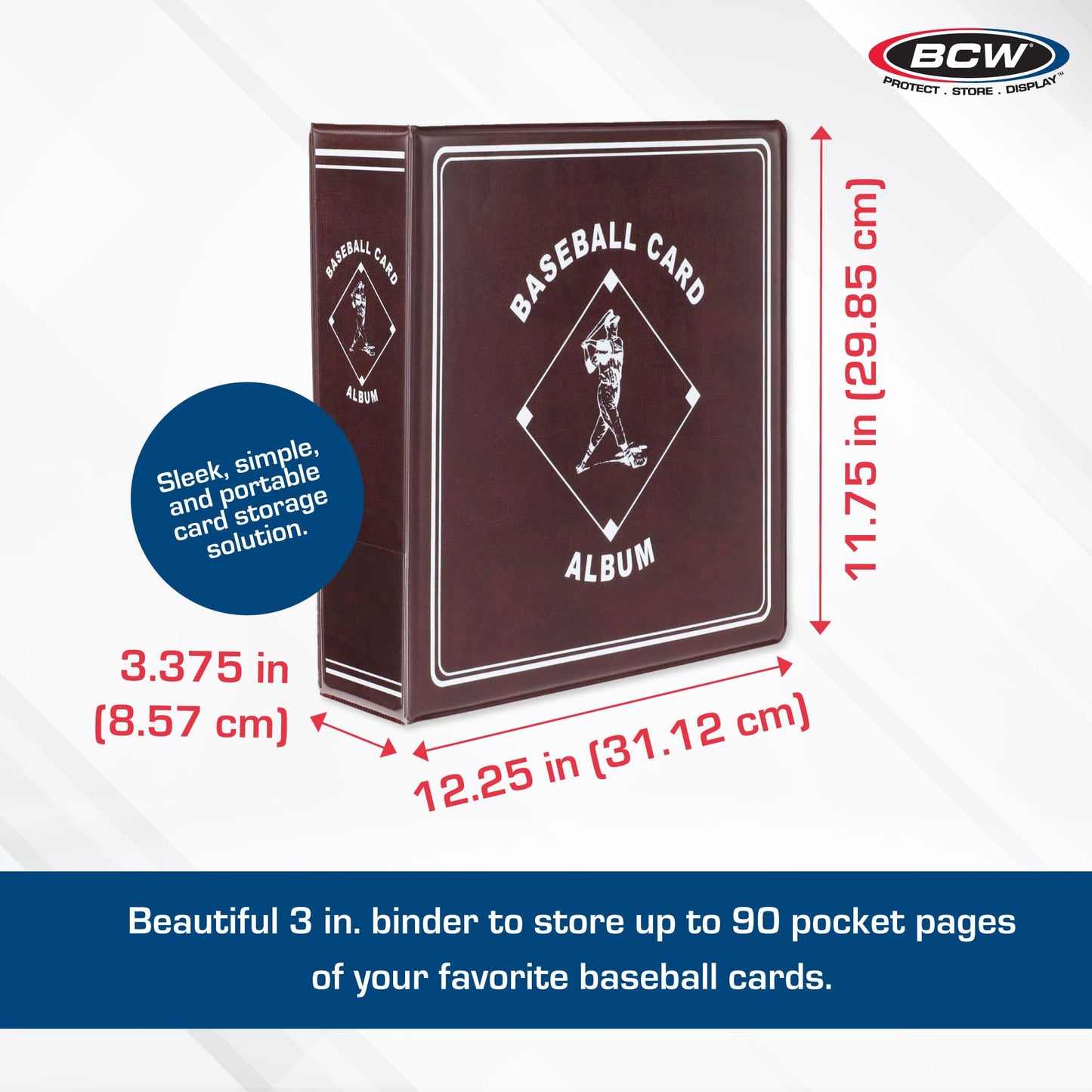 BCW Supplies Baseball 3" Album - Burgundy | Premium Durable Binder for 90 Baseball Cards Heavy-Duty D-Ring, Lasting Durability, and Classic Display |