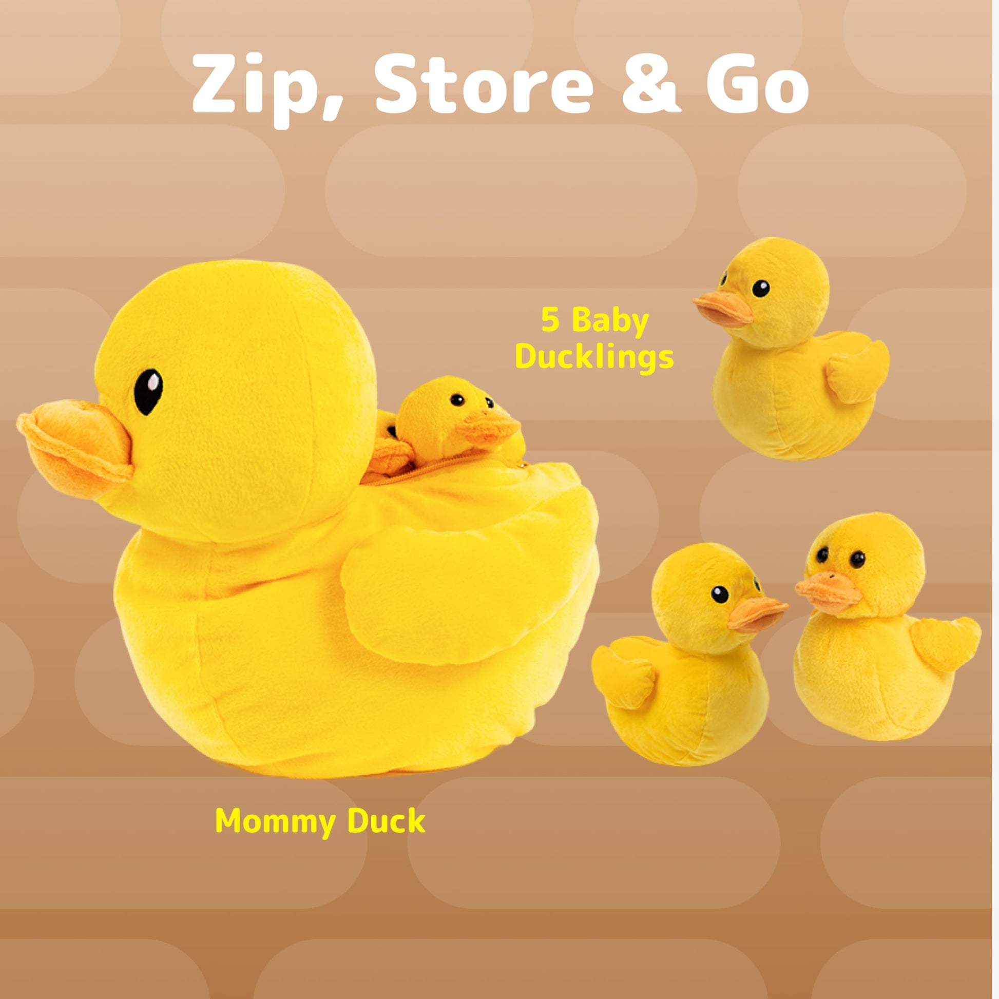 PREXTEX Plush Duck Toys Stuffed Animal with 5 Ducks Baby Stuffed Animals - Big Duck Zippers 5 Little Plush Baby Ducklings - Toys for Kids 3-5