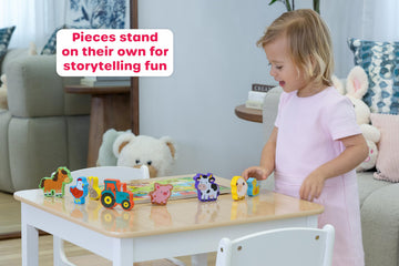 Jasey's Toy Chest Wooden Farm Puzzle & Play Pieces | 9-Piece Chunky Animal Puzzle with Board | Educational Toy for Toddlers Ages 12+ Months