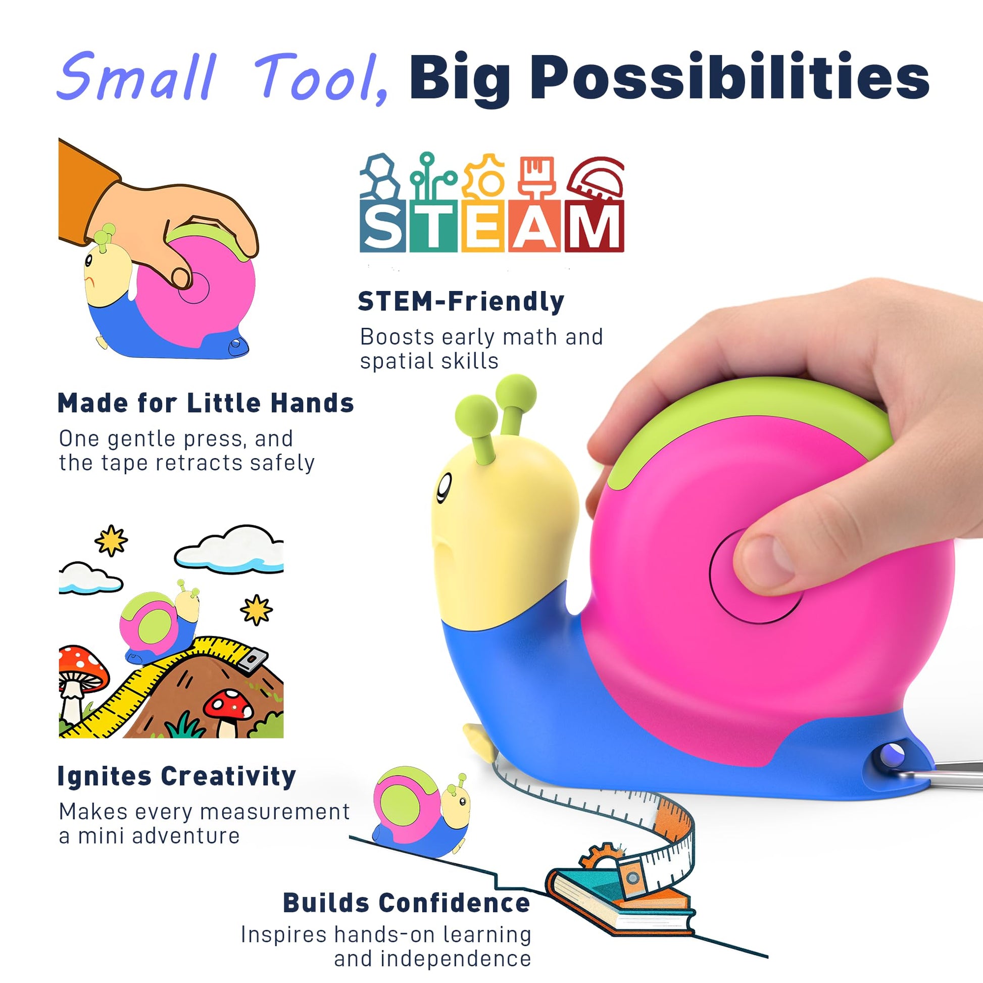 PLAYPARTY 8ft Kids Tape Measure, STEM Educational Tool for Kids 3+, Green