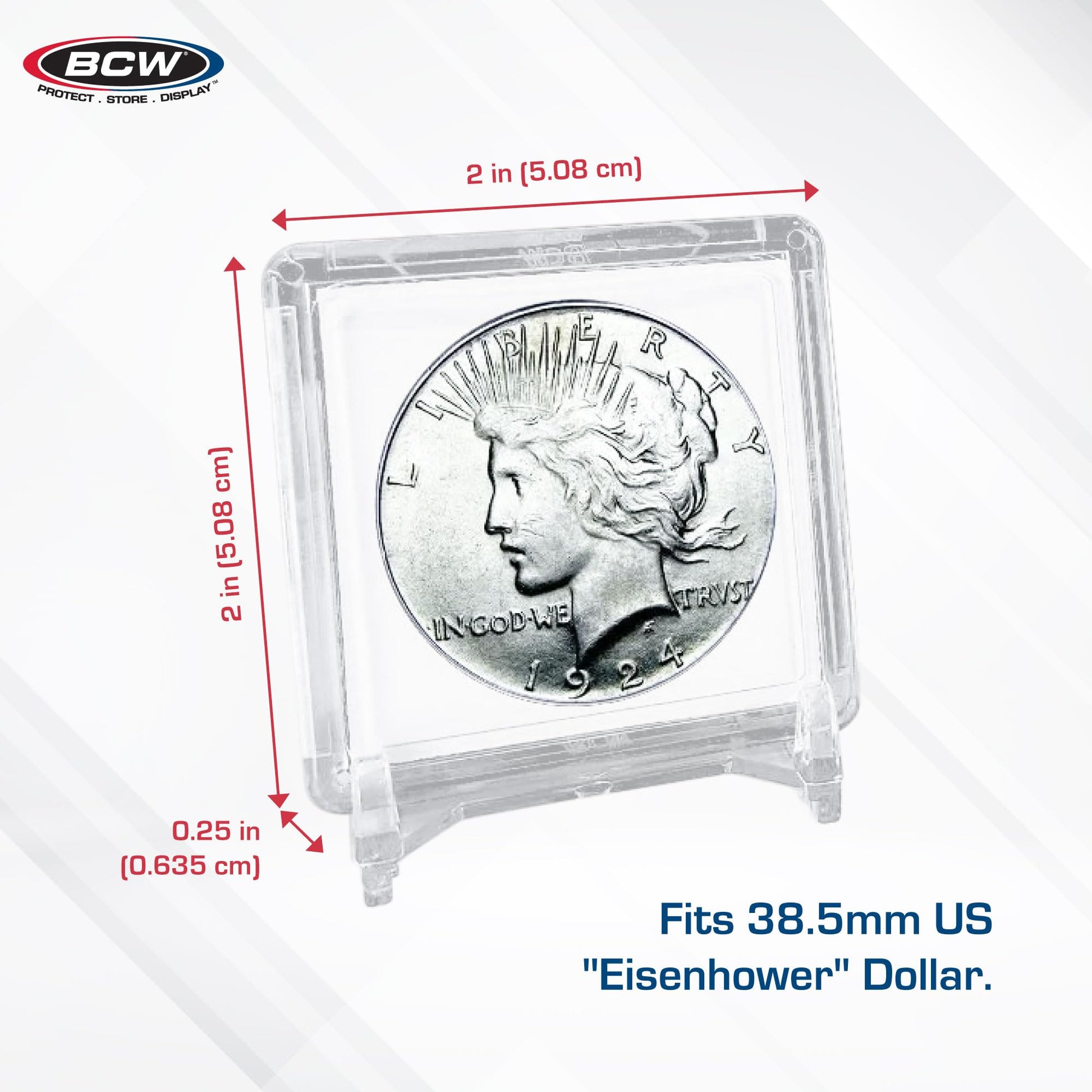 BCW 2x2 Coin Snap - Dollar - 25ct | Coin Holder Case for 38.5mm US Eisenhower Dollar | Snap Together Design | Stackable, Coin Collecting Supplies |