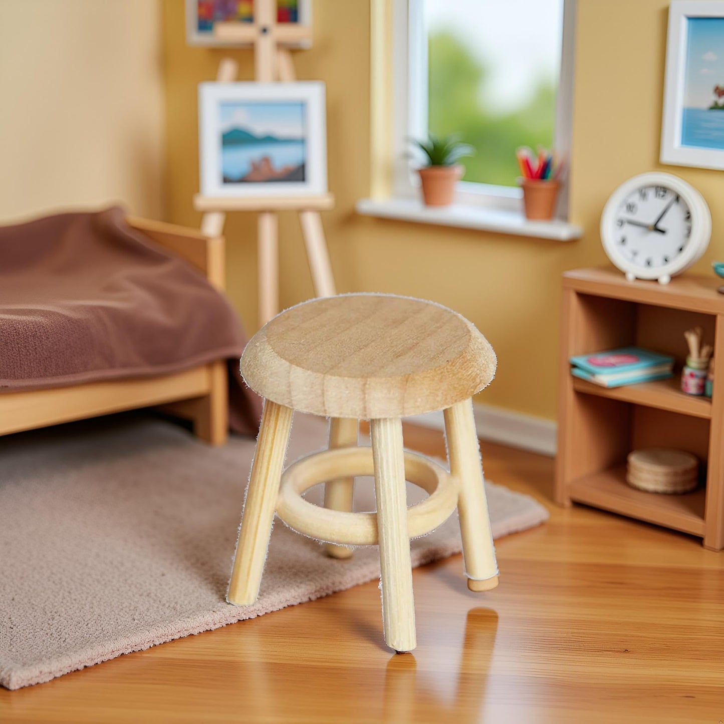 Wood Stool Lightweight Mini DIY 1:12 Miniature Dollhouse Stool for Living, Dollhouse Accessories