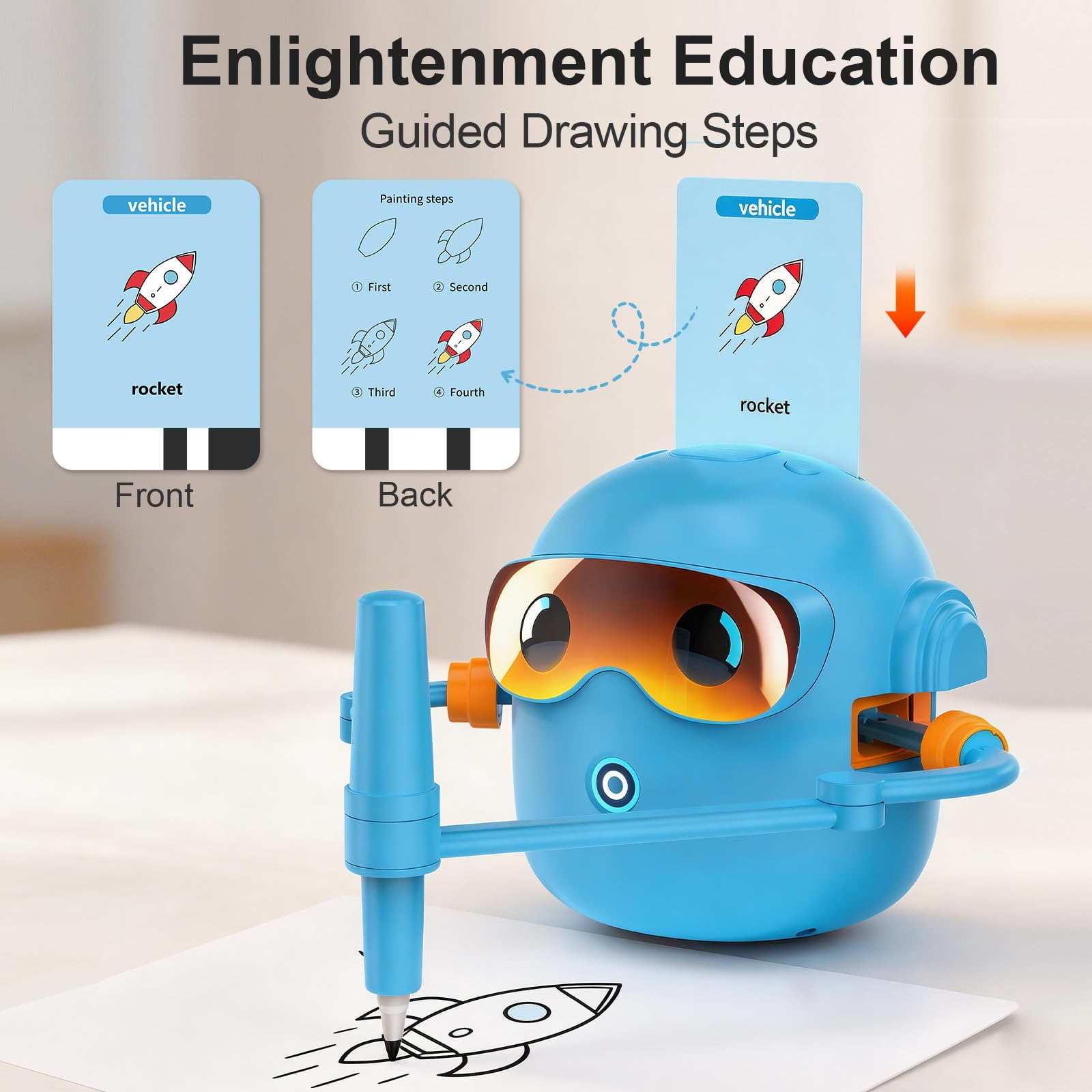 Kids STEM Drawing Robot, Voice Interactive Learning Toy with 100 Word Cards & 12 Color Pens, Educational Art Machine, for Toddlers Boys Girls Ages 3-8