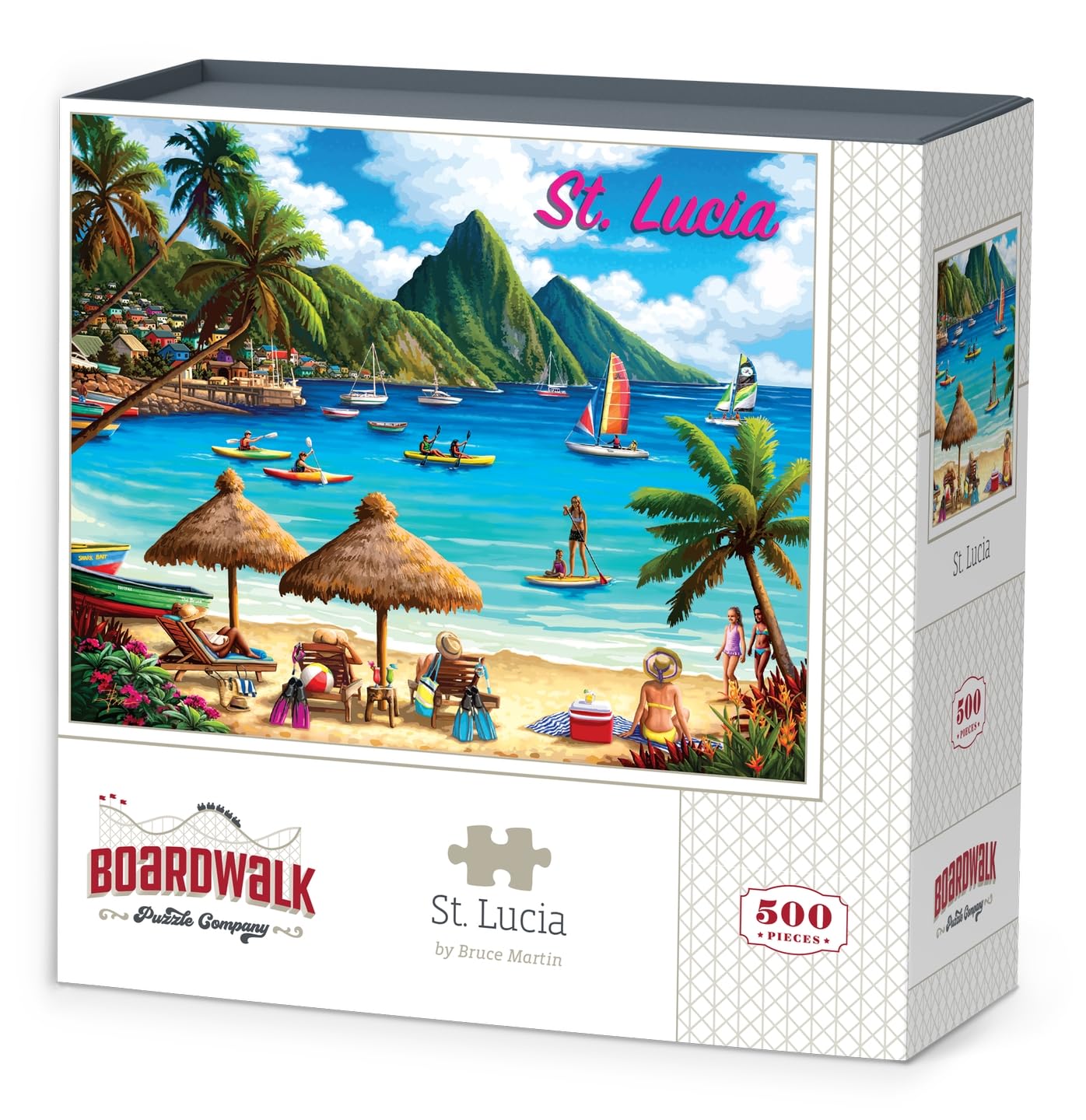 Boardwalk St. Lucia 500 Piece Jigsaw Puzzle Tropical Beach Vacation Puzzles with Premium Box, Gift for Adults and Family 16"x20"