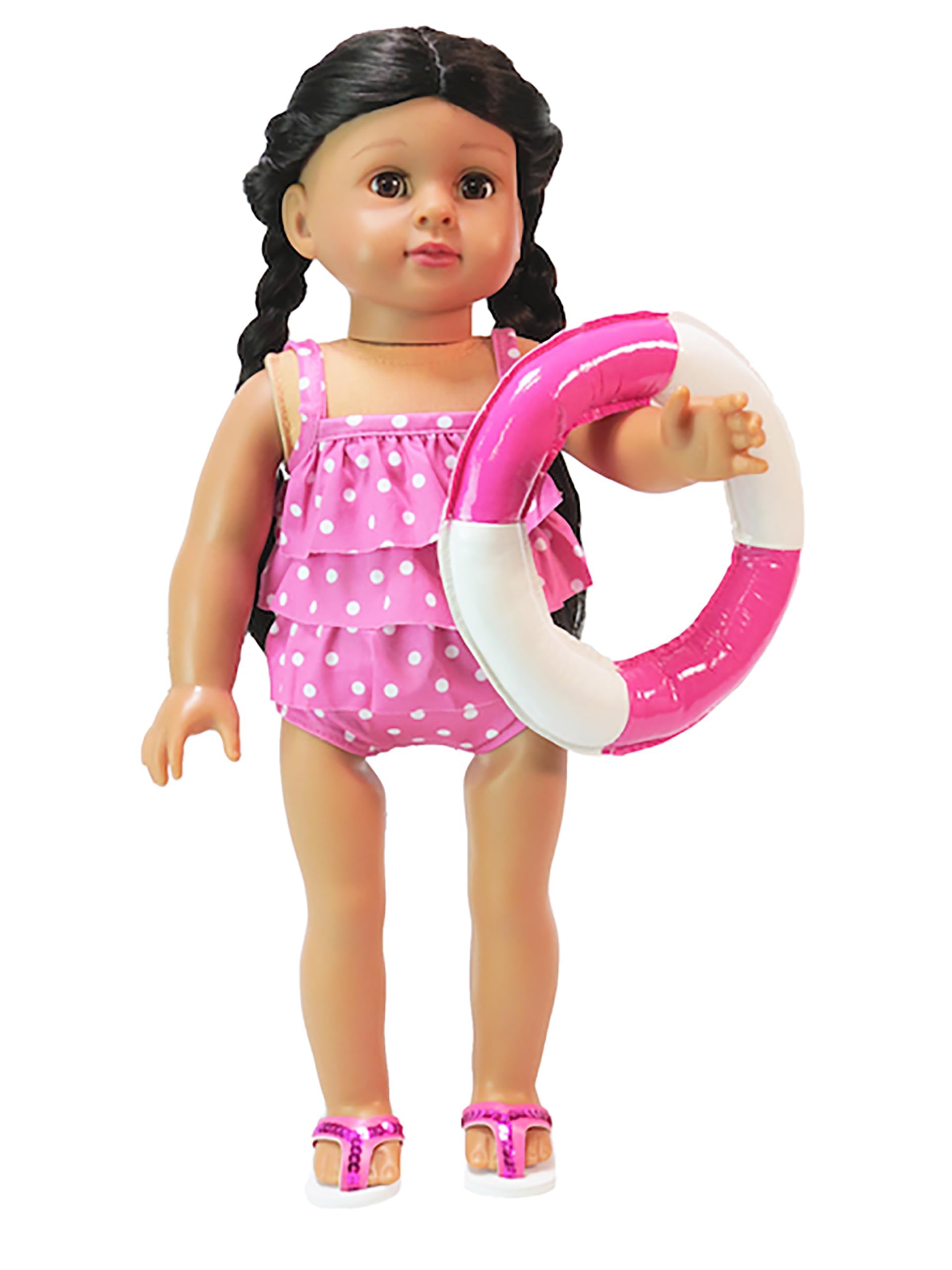 Hot Pink Polkadot 2-Piece Bathing Suit with Float for 18-Inch Dolls | Premium Quality & Trendy Design | Dolls Clothes
