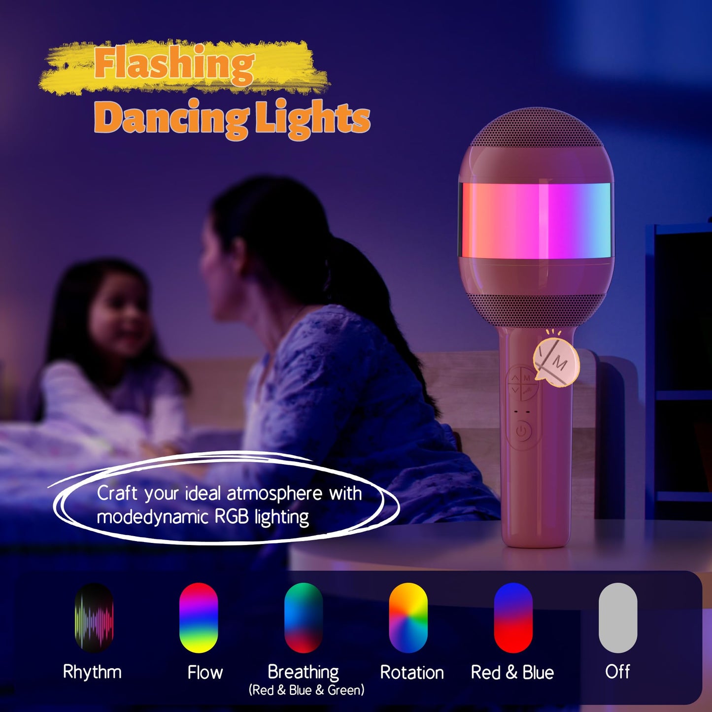 Karaoke Machine for Kids Adults, Portable Bluetooth Microphone Song Toys with LED Light, Best Chritmas Birthday Festival Party Gift for 3 4 5 6 7 8 9