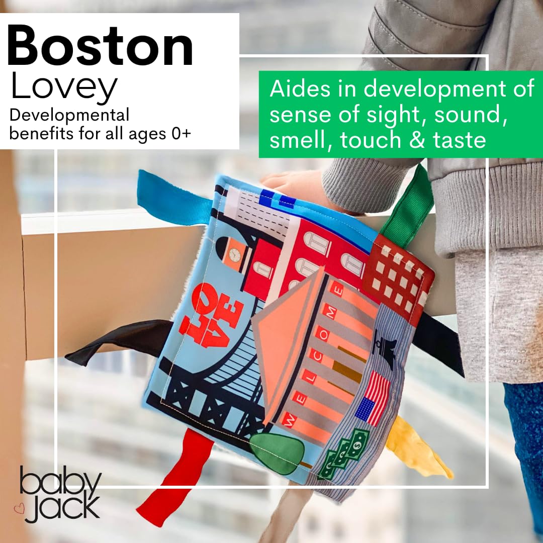 Baby Jack & Co 8x8” Learning Lovey Philadelphia Pennsylvania Tag Toys for Babies - Baby Crinkle Toys - Soft & Safe - Learn USA Cities and Shapes