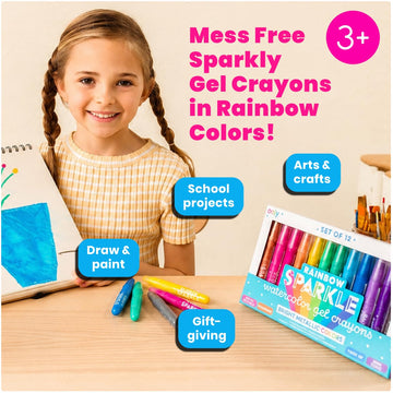 Ooly Rainbow Sparkle Metallic Watercolor Gel Crayons, Set of 12, Glitter Gel Markers for Kids and Toddlers, Colorful Twistable Crayons for Drawing