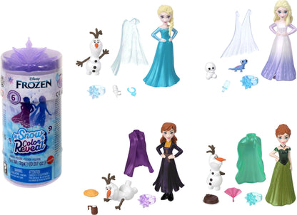 Mattel Disney Frozen Small Doll Snow Color Reveal with 6 Surprises Including 1 Character Figure & 4 Accessories (Dolls May Vary)
