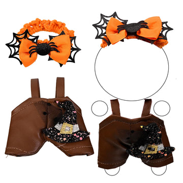 Halloween Pumpkin Doll Clothes Set Orange Spider Patchwork Leather Dress with Hat for 15-17cm 4 Inch Blind Box Dolls