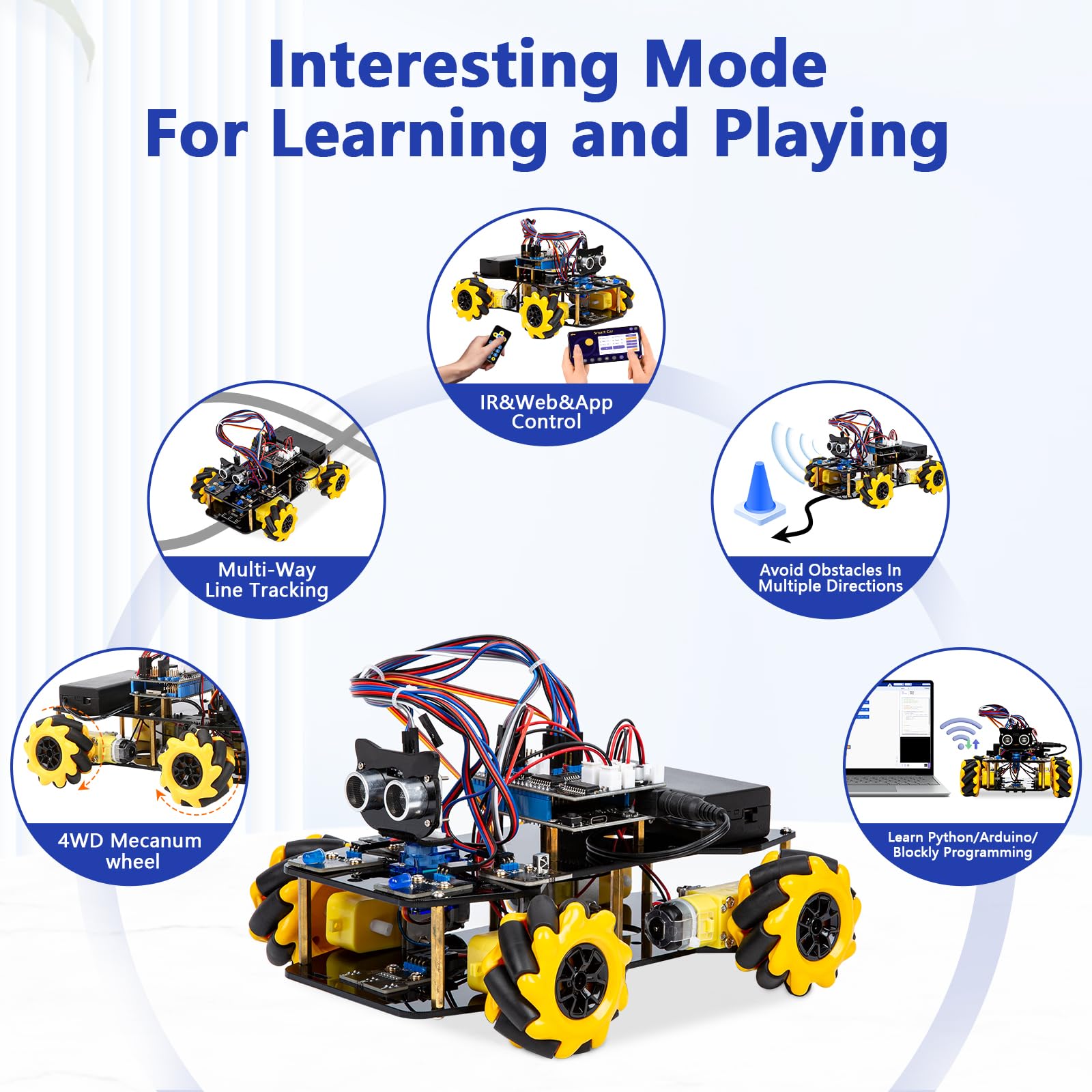 ACEBOTT Smart Robot Car Kit Compatible with Arduino, Robotics for Kids Ages 8-12 12-16, Electronic Programming Project/STEM Science Kits Coding Gifts