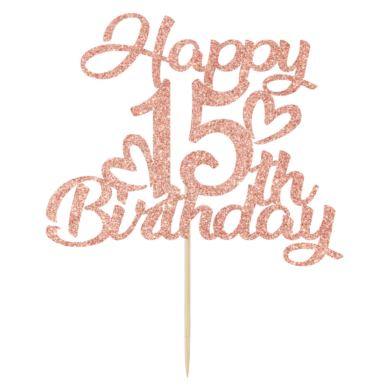 Unoggsor Rose Gold Glitter Happy 15th Birthday Cake Topper - Hello 15, Cheers to 15 Years, 15 & Fabulous, 15th Birthday/Anniversary Party Decorations
