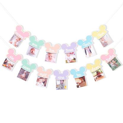 Mouse 12 Months Photo Banner - Pastel Rainbow First Birthday Photo Garland, Happiest Birthday on Earth Banner, Mouse Party Decor, Mouse Monthly