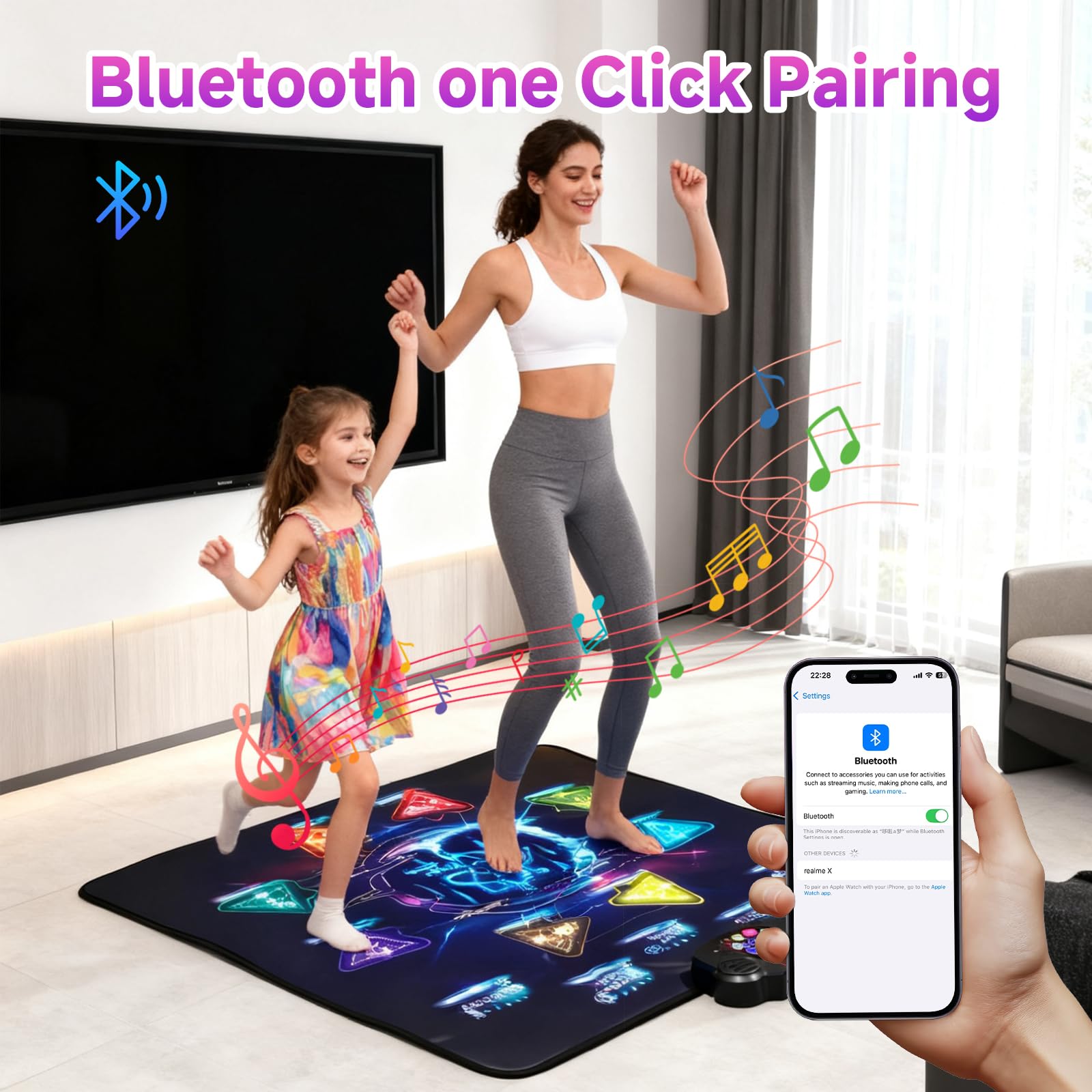 LivelyCove Wireless Bluetooth Dance Mat | Built-in Music 8 Games 3 Levels | Gifts for Kids Birthday Christmas Children's Day | Boys Girls 3-15 Years