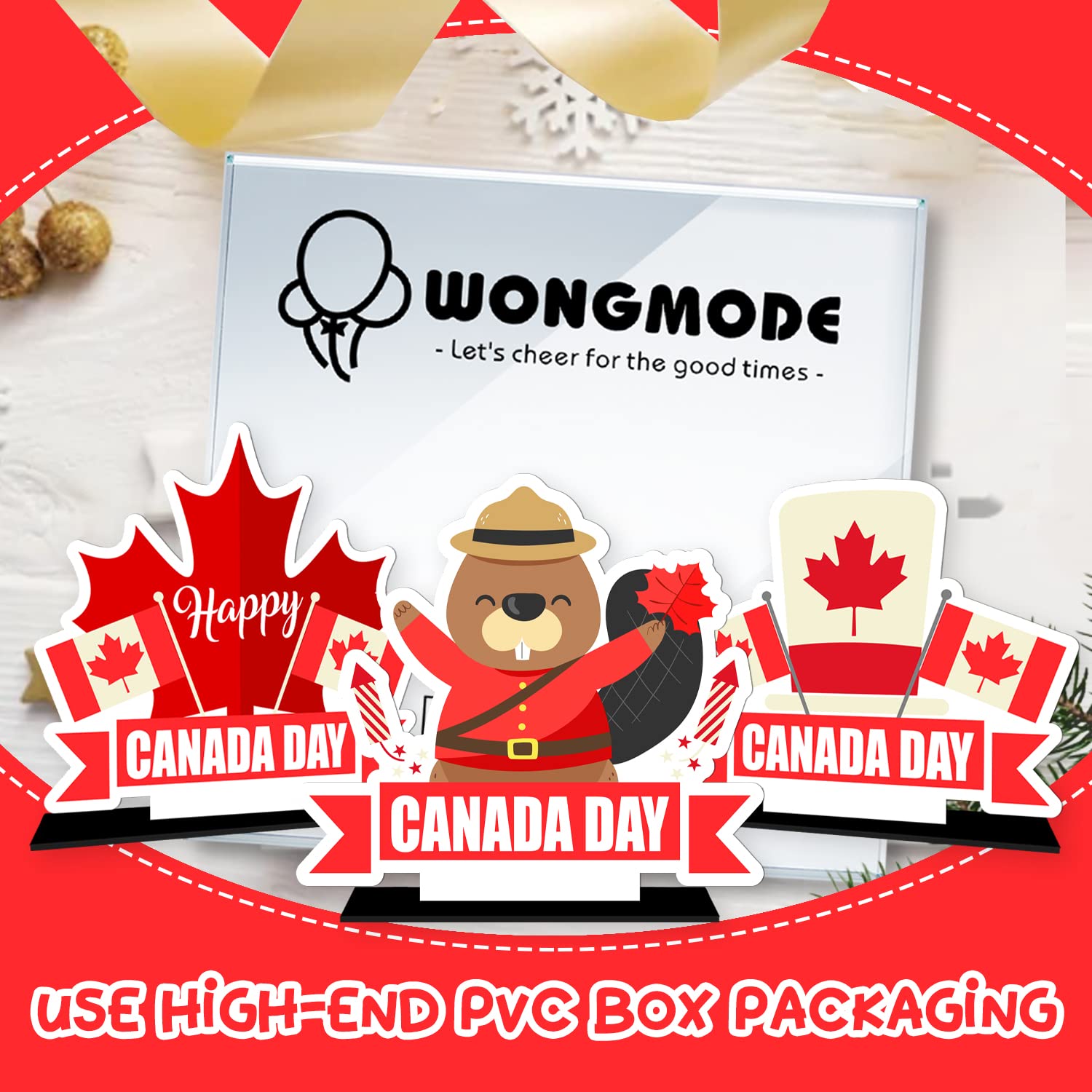 3 Pcs Happy Canada Day Patriotic Table Decoration 1th of July Arylic Table Centerpiece, Cheer to Canadian Party Table Toppers Sign Centerpiece