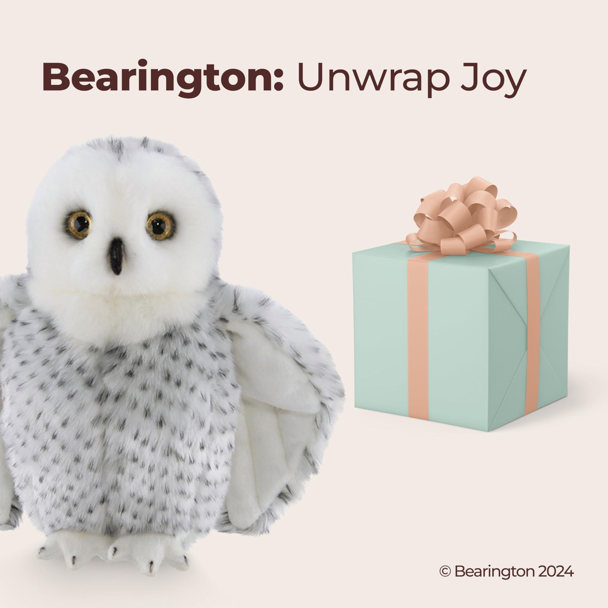 Bearington Blizzard Owl Stuffed Animal - 10" Realistic Stuffed Owl Plush Toy with Soft White Fur and Lifelike Details - Cuddly Plushies Gift for Kids