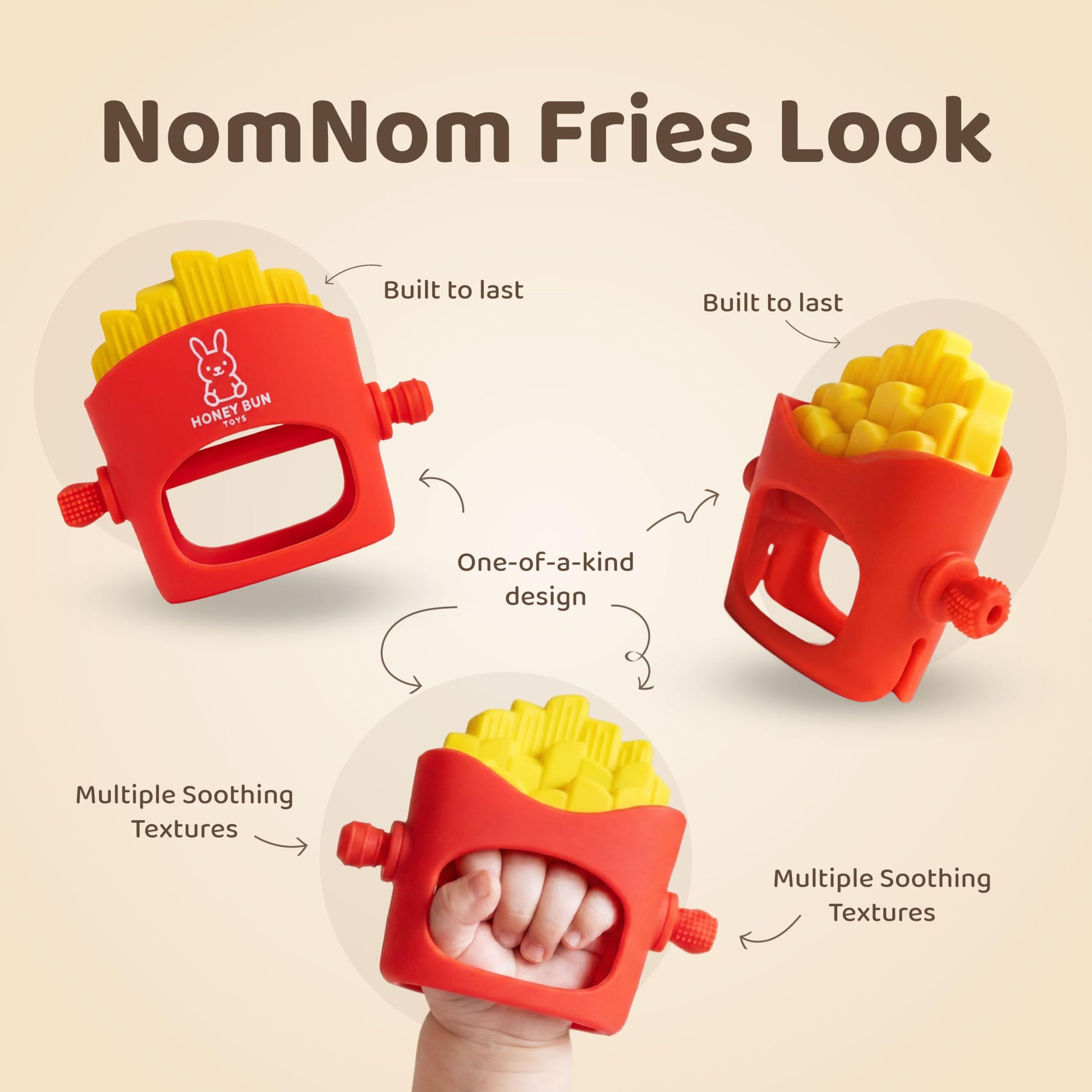 French Fries Baby Teething Toys - Teething Mitten, Baby Chew Toy, Teethers for Babies 3-6 Months and 6-12 Months, Newborn Essentials Must Haves