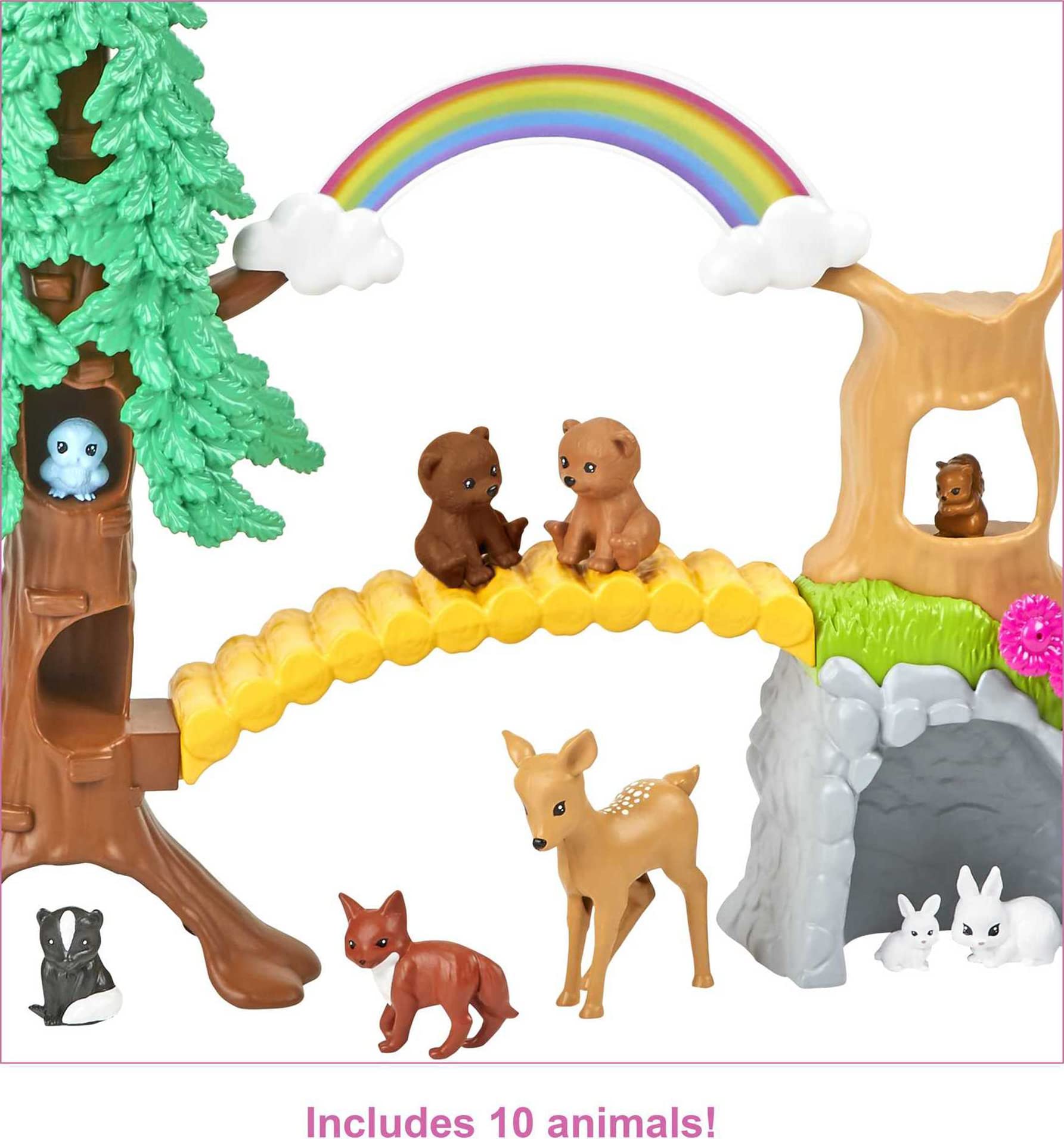 Barbie Wilderness Guide Doll and Playset, Blonde Fashion Doll with 10 Animal Figures, Tree, Rainbow and More