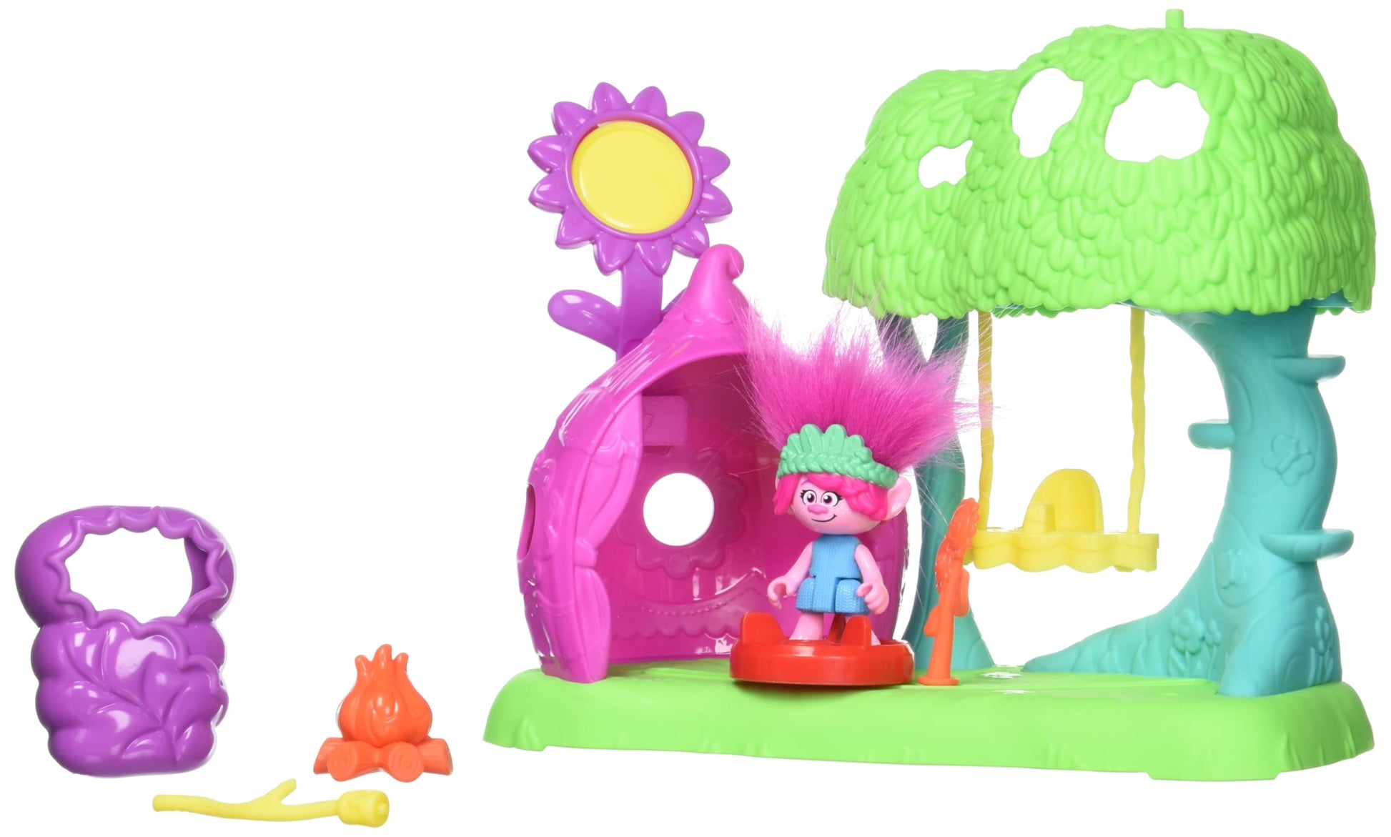 Fisher-Price Imaginext DreamWorks Trolls Toys Flower Fun Campsite Playset with Poppy Figure for Pretend Play Kids Ages 3+ Years