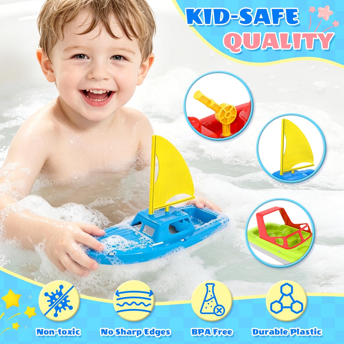 Toy Boat Fleet for Toddlers, Floating Water Play Boats for Pool, Bath & Beach, Colorful Boat Set for Kids Ages 3-5