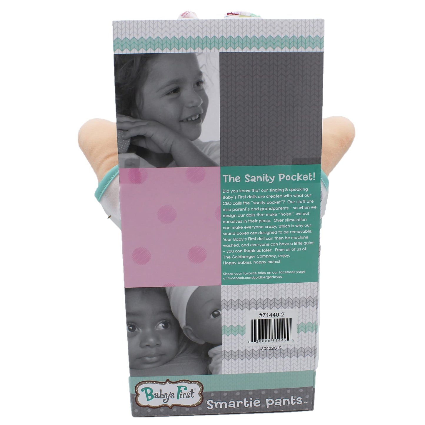 Goldberger Baby's First 12" Smartie Pants Doll with Raspberry White T-Shirt - Includes "Baby Talk" Sound Module with Surprise Raspberry Ending