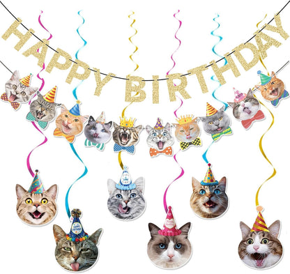Cat Happy Birthday Banner - Cat Party Decorations, Party Supplies Sign
