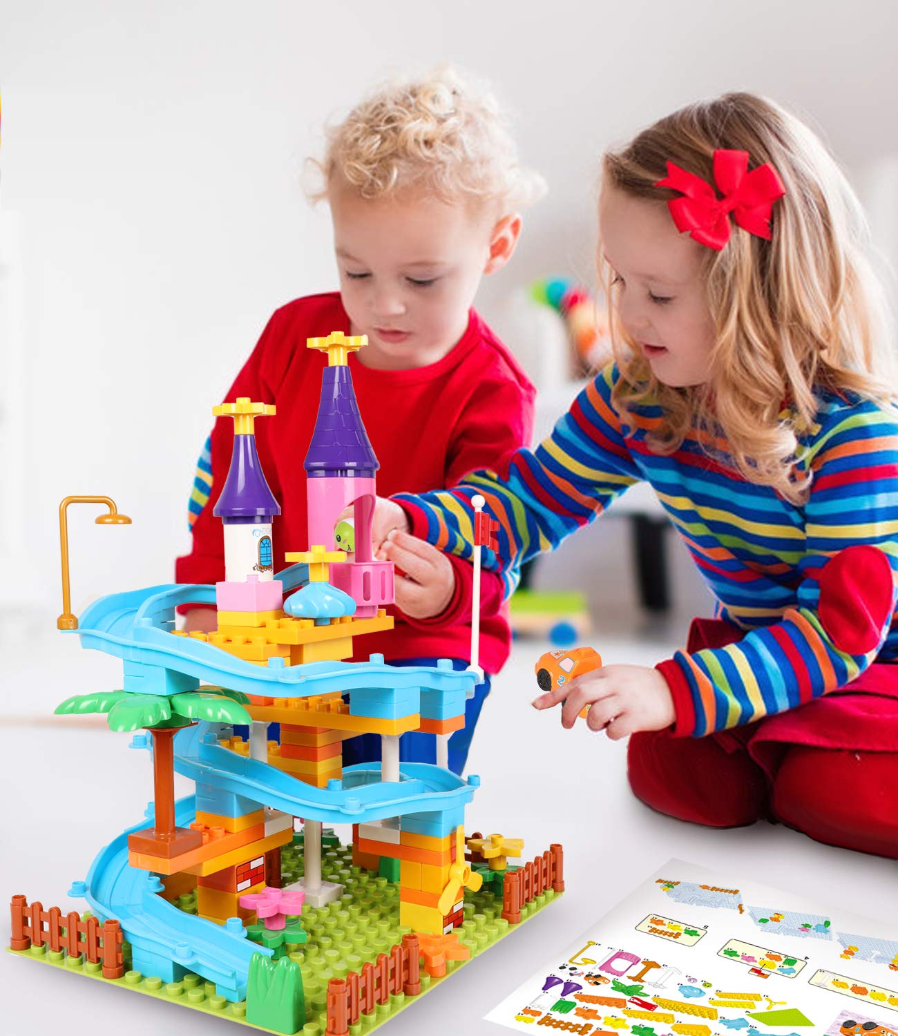 Marble Run Toy Building Sets, 86Pcs Castle Building Blocks for Age 3+, Marbles Track Building Toys, Large Building Bricks Race Track STEM Educational