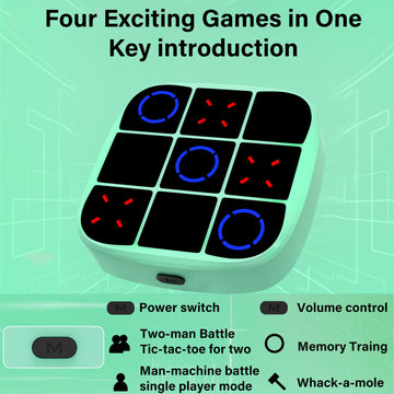 Tic-Tac-Toe Bolt Game, 4-in-1 Handheld Puzzle Games Console, Electronic Tic-Tac-Toe Game for Educational and Memory Growth, Portable Travel Games for