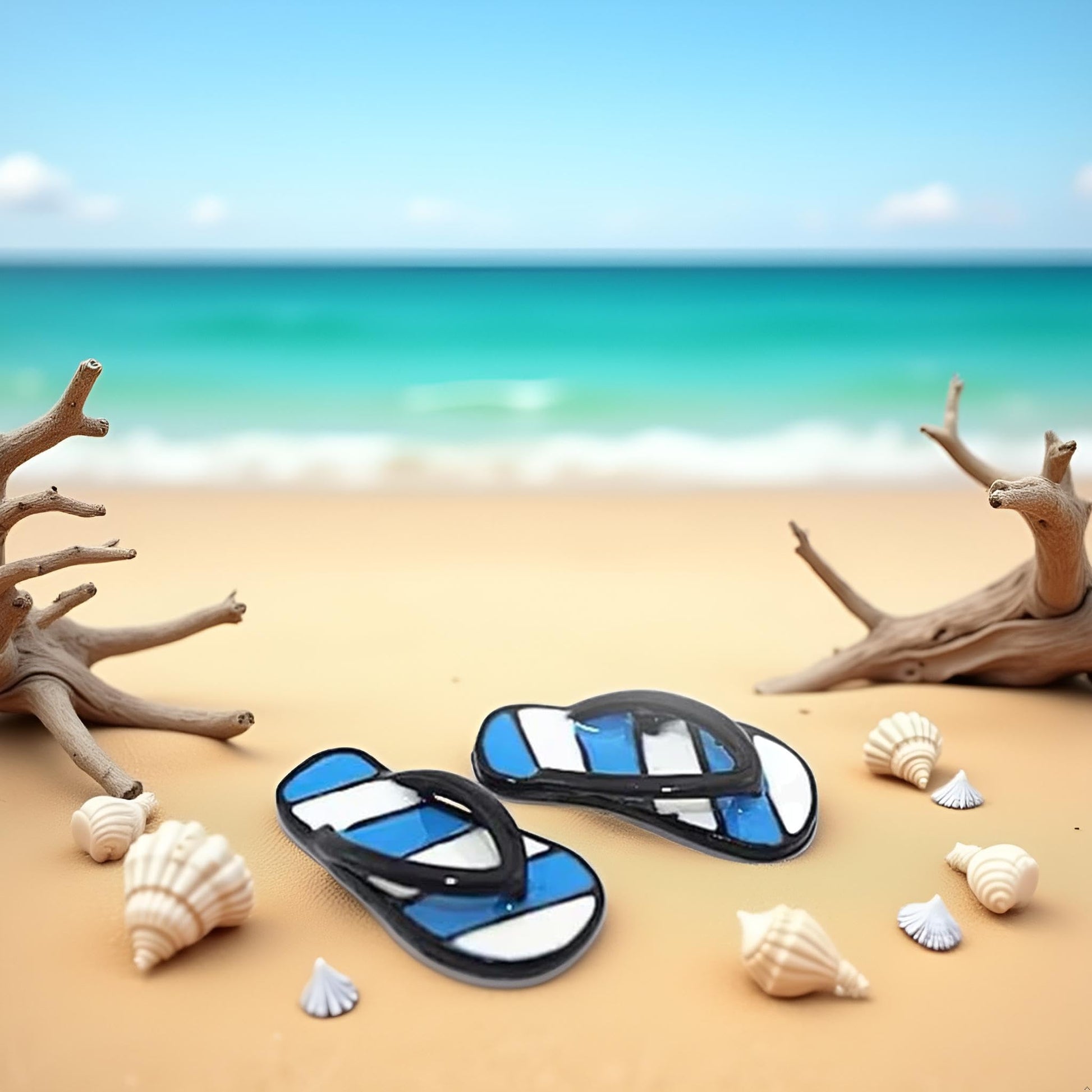 1Pair Blue 1/12 Miniature Beach Flip Flops Dollhouse Decoration Accessories, Miniature Dollhouse Accessories Miniature Flip Flops (0.9x0.5x0.4 inch)