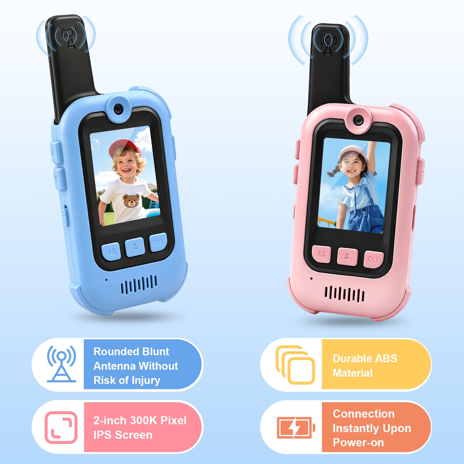 Video Walkie Talkies for Kids 2 Pack, Rechargeable Kids Walkie Talkie with HD Camera, Long Range Face Time Walkie Talkies for Boys & Girls, Electronic