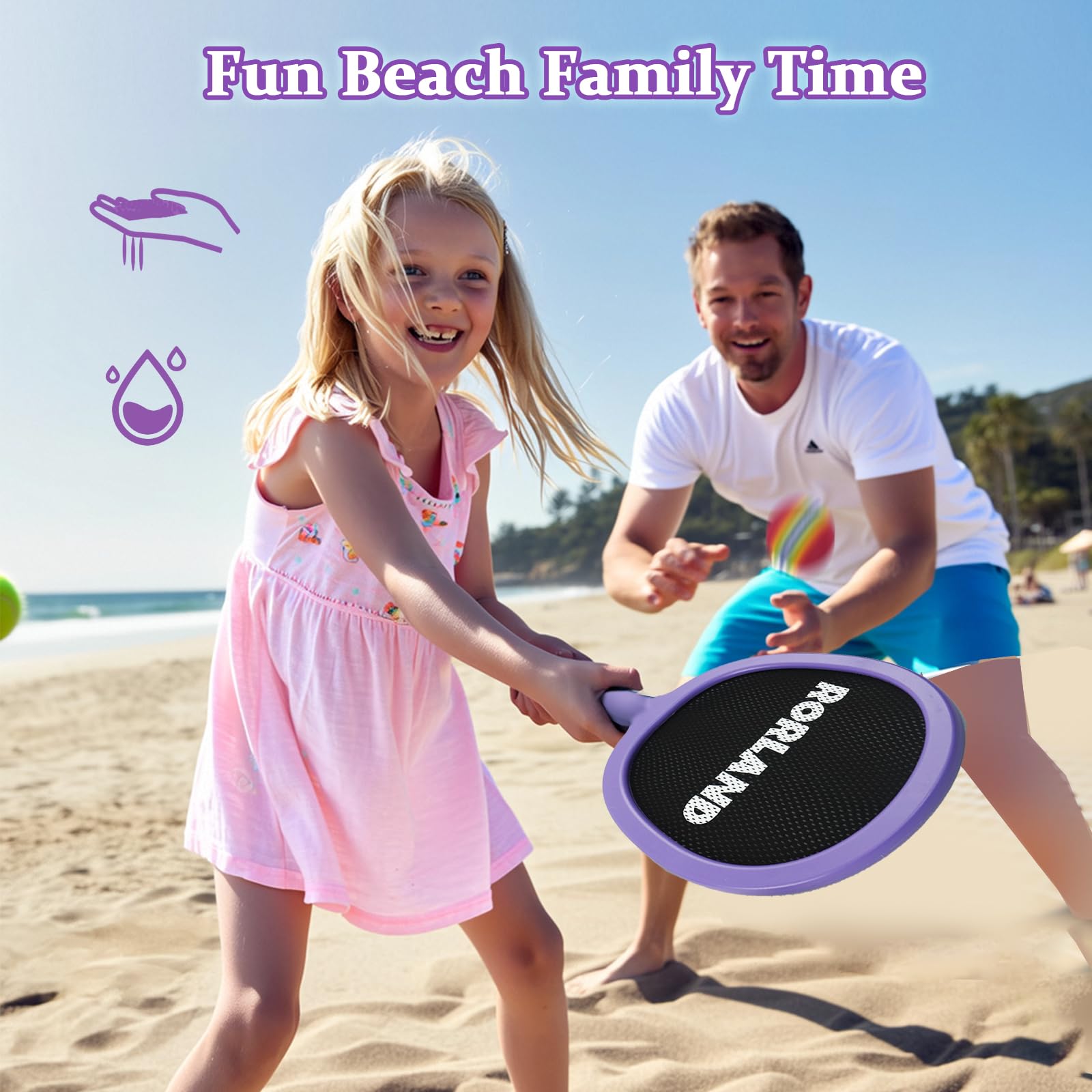RORLAND Racquet Paddle Bouncy Ball Play Set for Kids Adults Family Activities Rackets, Indoor Outdoor Play Games,Children’s Pool Beach Sport