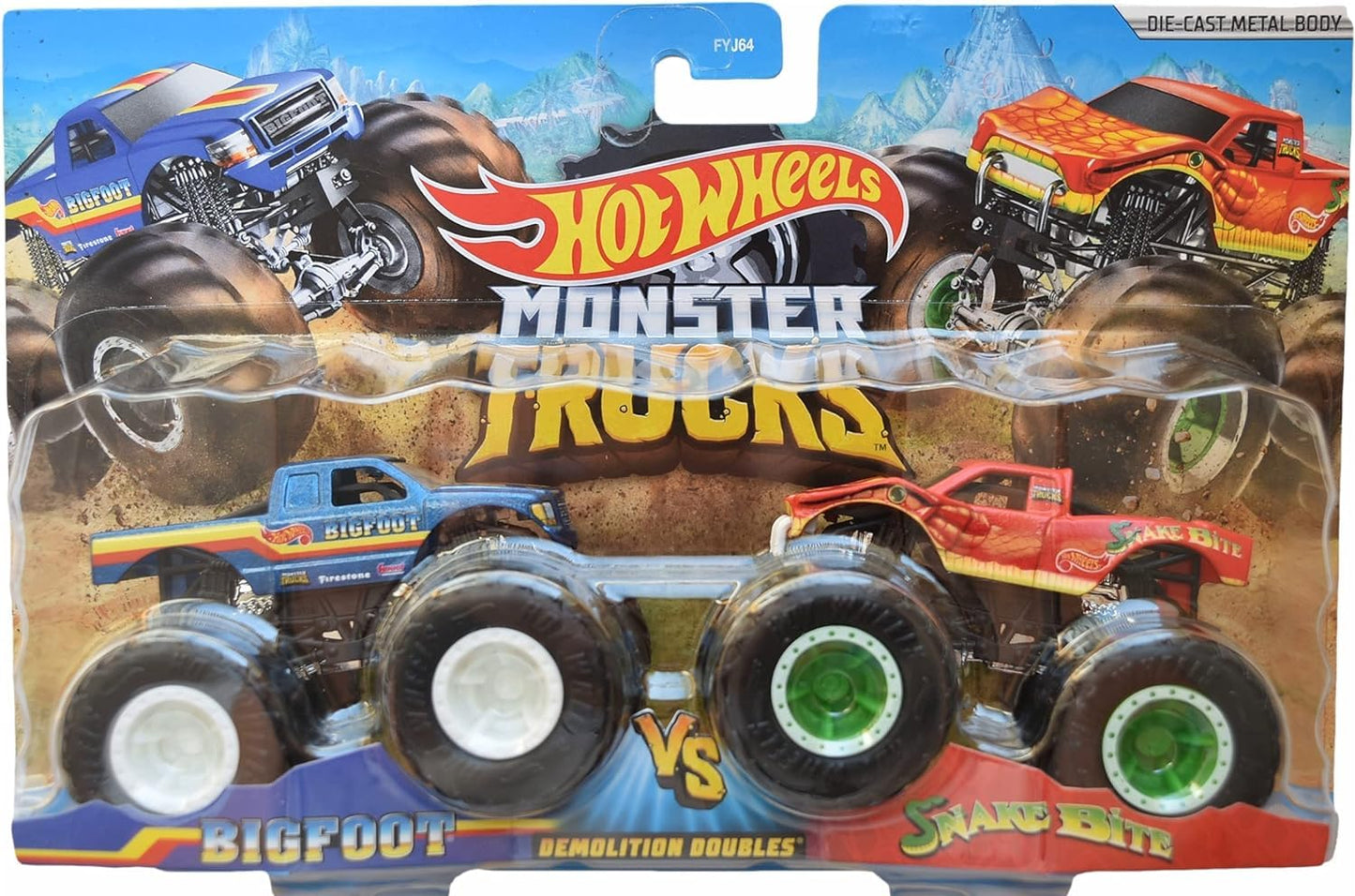 Hot Wheels Monster Trucks Bigfoot Vs Snake Bite, Demolition Doubles