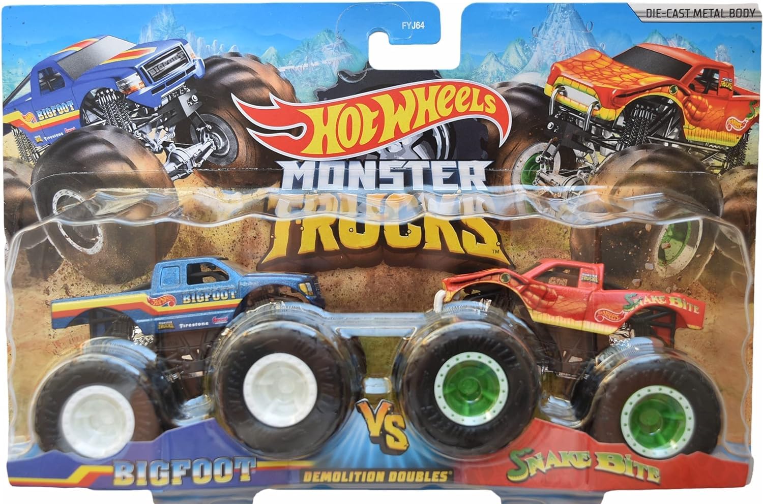 Hot Wheels Monster Trucks Bigfoot Vs Snake Bite, Demolition Doubles