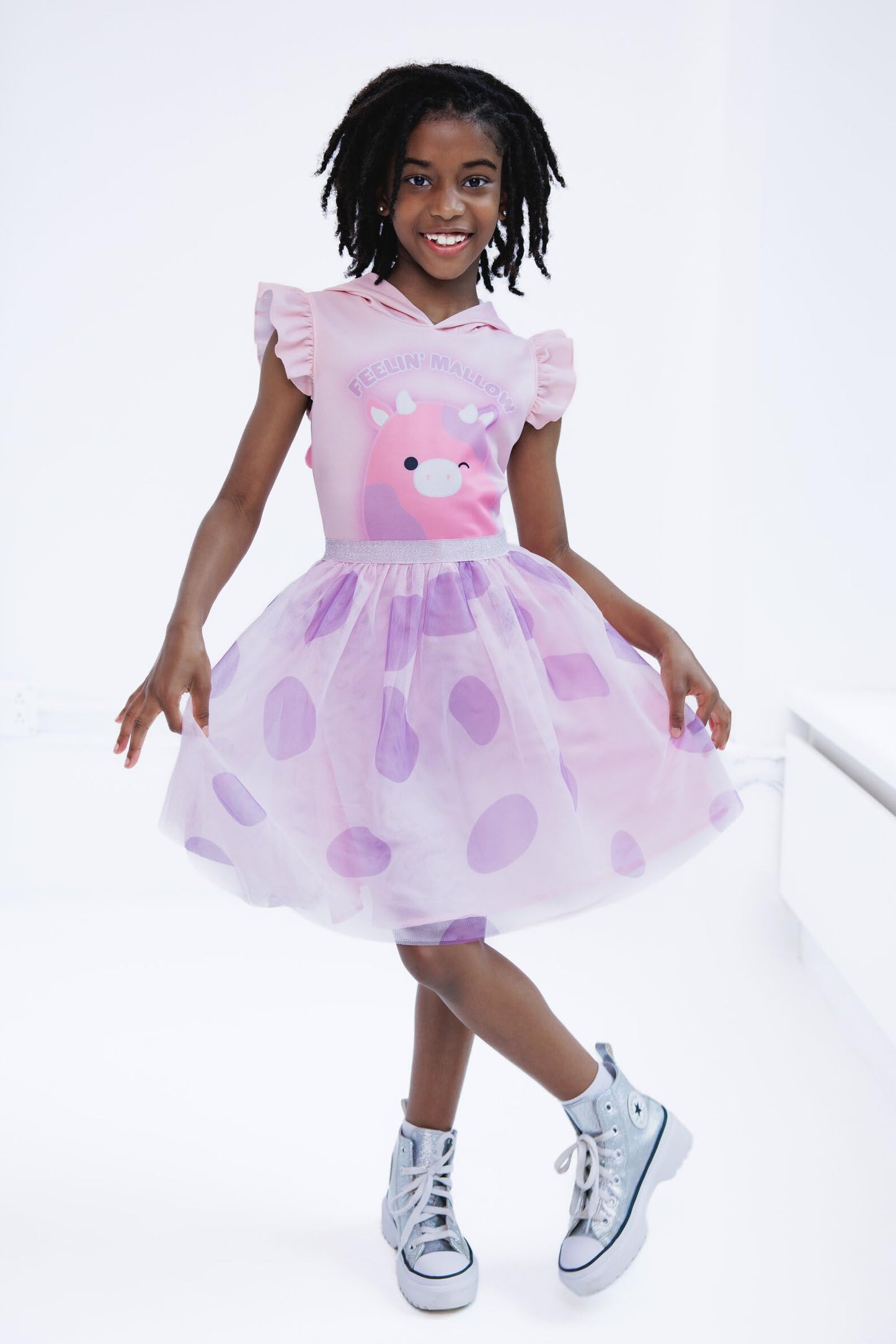 Squishmallows Patty the Cow Little Girls Scuba Cosplay Hooded Tulle Tutu Dress Pink 6