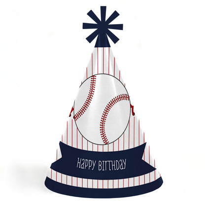 Big Dot of Happiness Batter Up - Baseball Cone Happy Birthday Party Hats for Kids and Adults Set 8 (Standard Size)
