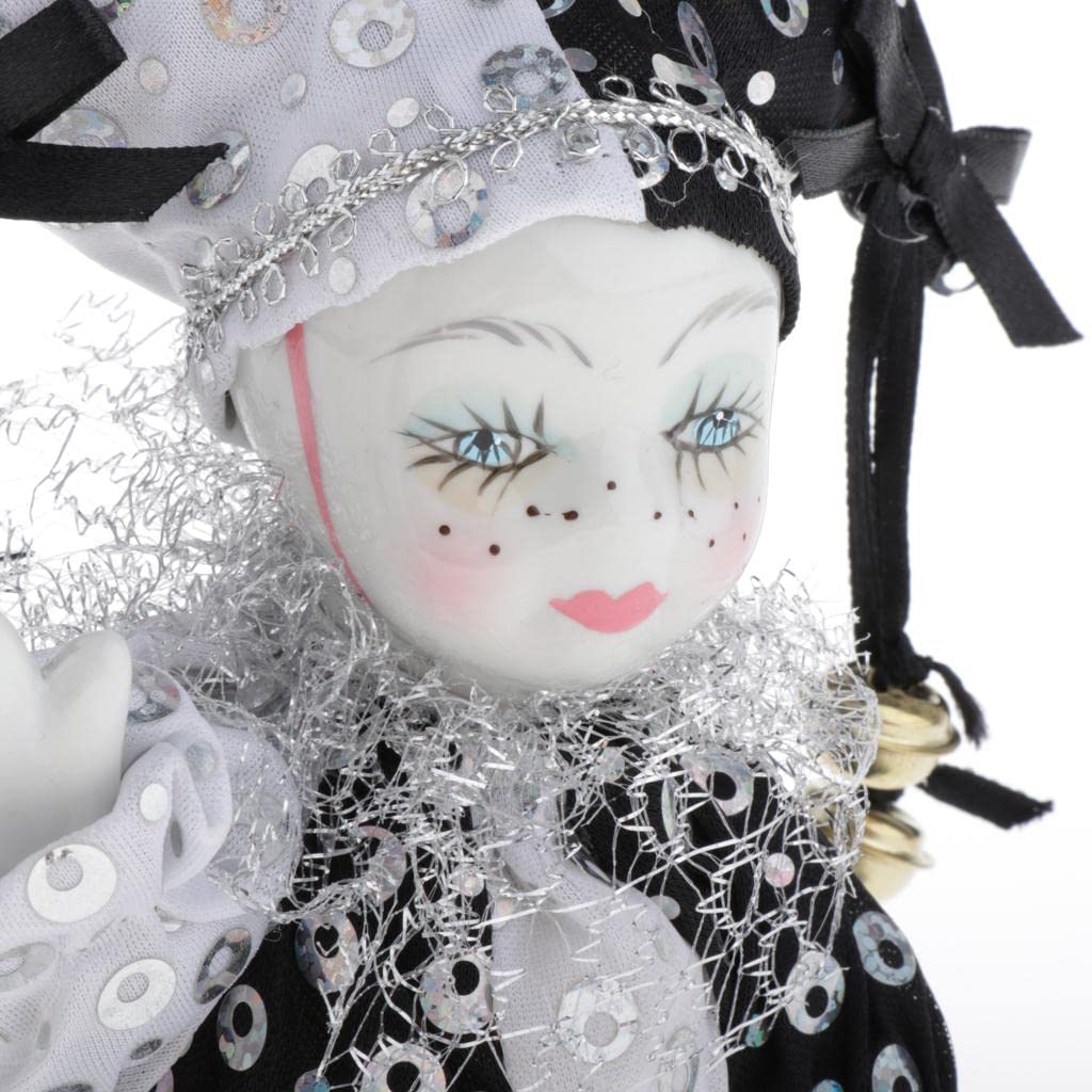 Tachiuwa 6.3-inch Porcelain Clown Doll Sweet Figures Model Festival Gift Shelf Display Decoration Black and White