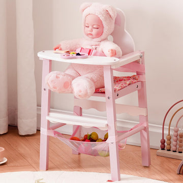 ROBOTIME Wooden Baby Doll High Chair - Pretend High Chair Toys for 18" Dolls - Doll Feeding Chair Toy with Tray - Baby Doll Furniture for Girls Ages