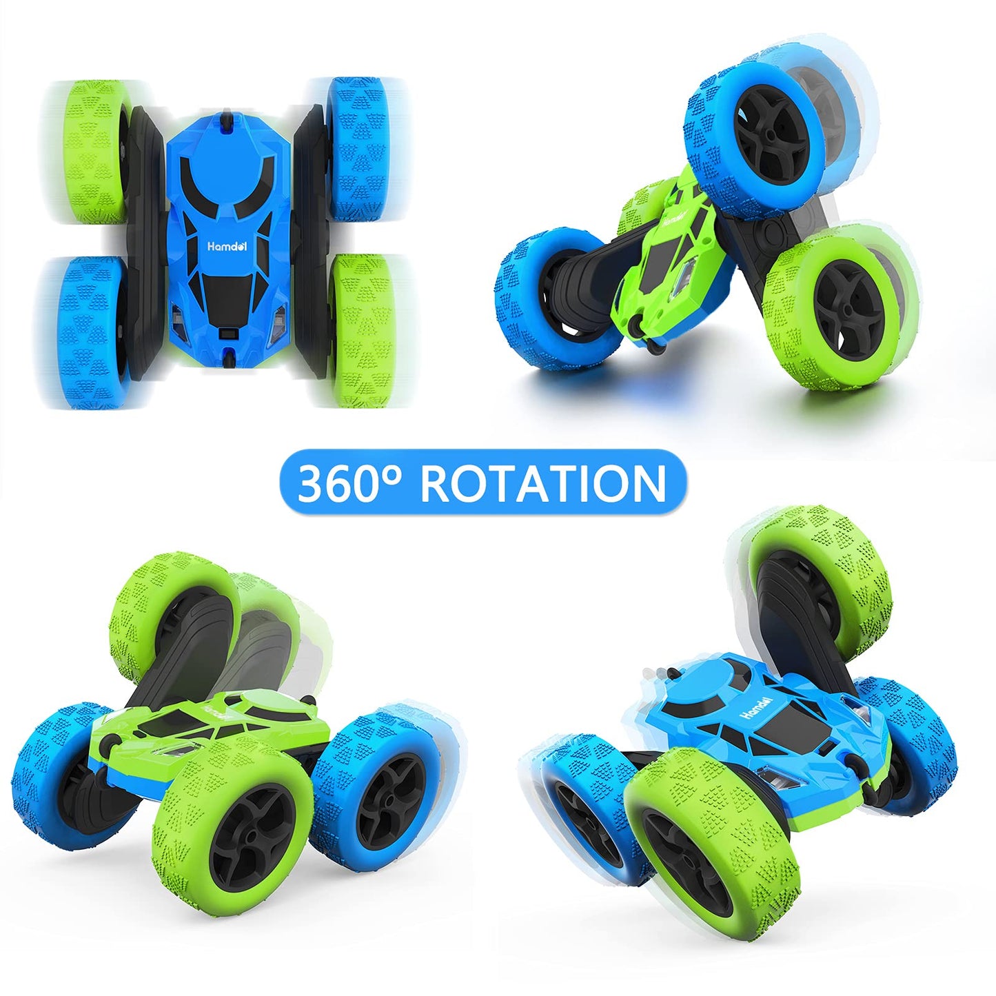 Hamdol Remote Control Car for Kids, 360° Rotating Double-Sided RC Car with LED Headlights, 4WD 2.4GHz Electric Rechargeable Toy Vehicle for Boys