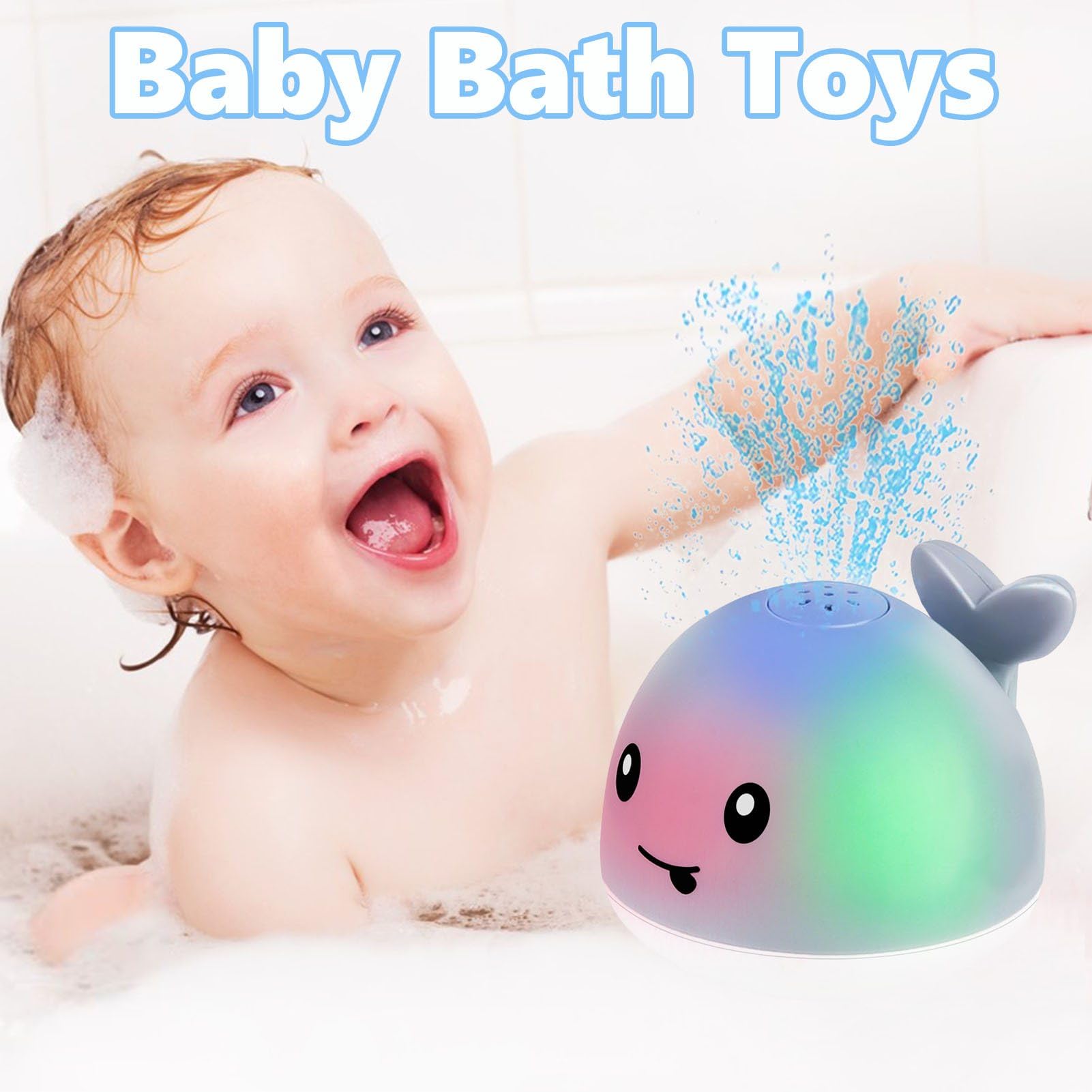 Toddler Whale Bath Toy Sprinkler - Water Pool Toys for Toddlers 1-3, Light Up Floating Baby Bath Toys, Birthday Gift for 1 2 3 4 5 Year Old Boys