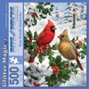 Bits and Pieces - 500 Piece Jigsaw Puzzle for Adults - Cardinal Couple - Glitter Holiday Christmas Snow Tree Forest Jigsaw Puzzle by Artist Larry