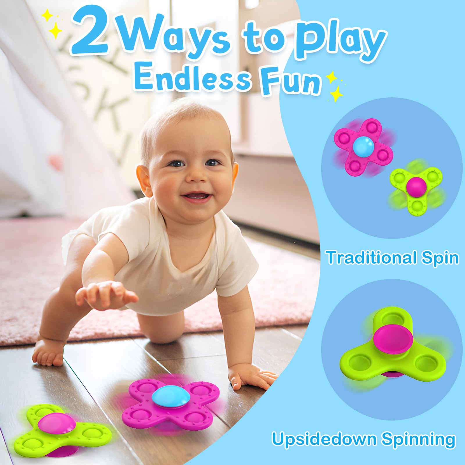 Guibola Suction Cup Spinner Bath Toys for 1 Year Old Boy Girl, 3 Pcs Spinning Bath Toys for Toddlers 1-3
