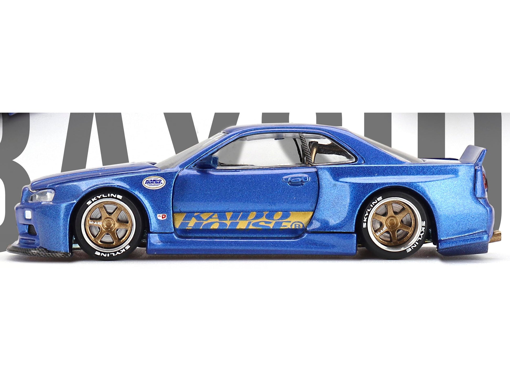 Kaido House Nissan Skyline GT-R (R34) Kaido Works Shinjuku V2 by Mini GT in Blue 158