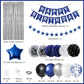 Navy Blue Birthday Decorations for Men Boys, Blue Silver Party Decorations Happy Birthday Banner Fringe Curtains star garland Paper Pom Poms Party
