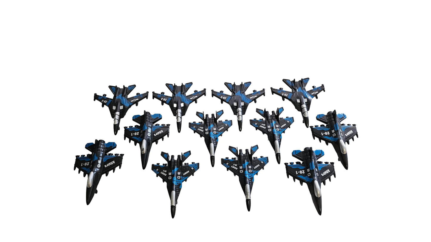 12 PIeces Camo Black Military Fighter Jet Toy Set, 3.5 Inches, Pull-Back-and-Release Action