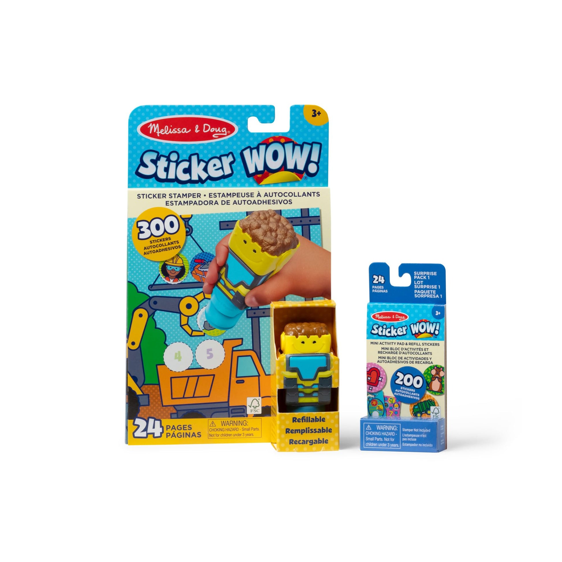 Melissa & Doug Sticker Wow!™ Bulldozer Bundle: 24-Page Activity Book, Refillable Sticker Stamper, Mini Pad, 500 Stickers, Arts and Crafts for Kids