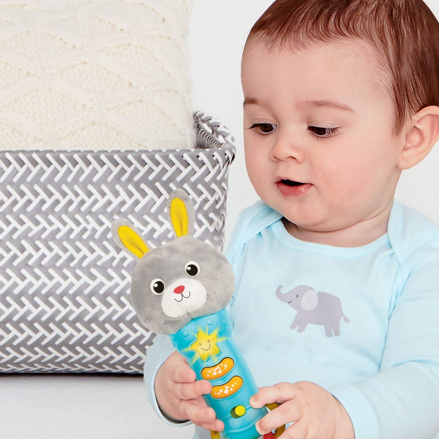 Bambiya Bunny Baby Teething Toy for 6 Months and Up - Baby Teether, Rattle & Musical Toy with Lights, Fun Sound Effects - Baby Toy Gift for Ages 6
