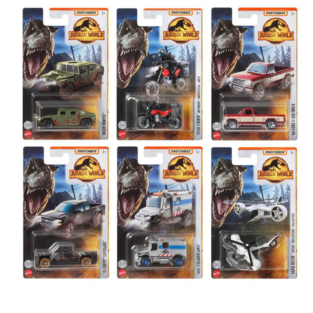 Matchbox Jurassic World Dominion 2022 Complete Bundle of 6 Diecast Vehicles from FMW90-956P Release Bundle