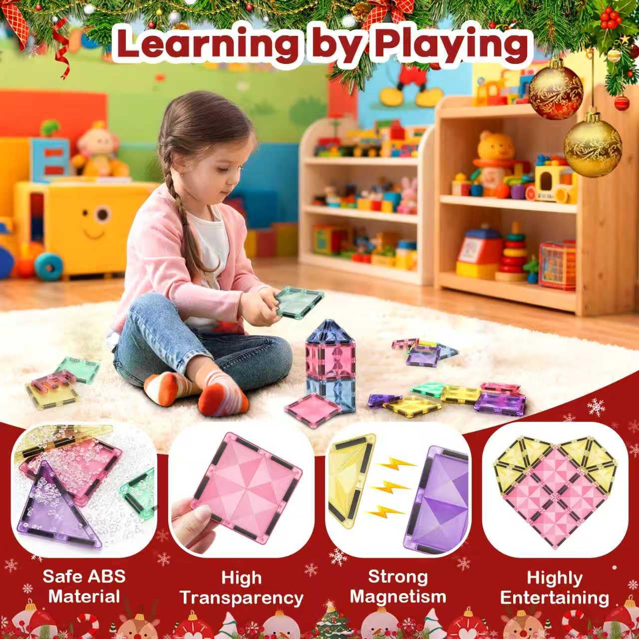 ROMDS Magnetic Tiles, Magnetic Building Blocks for Kids Ages 3+ and STEM Magnet Toys, Clear Magnet 3D Blocks Construction Playboards for Boys & Girls