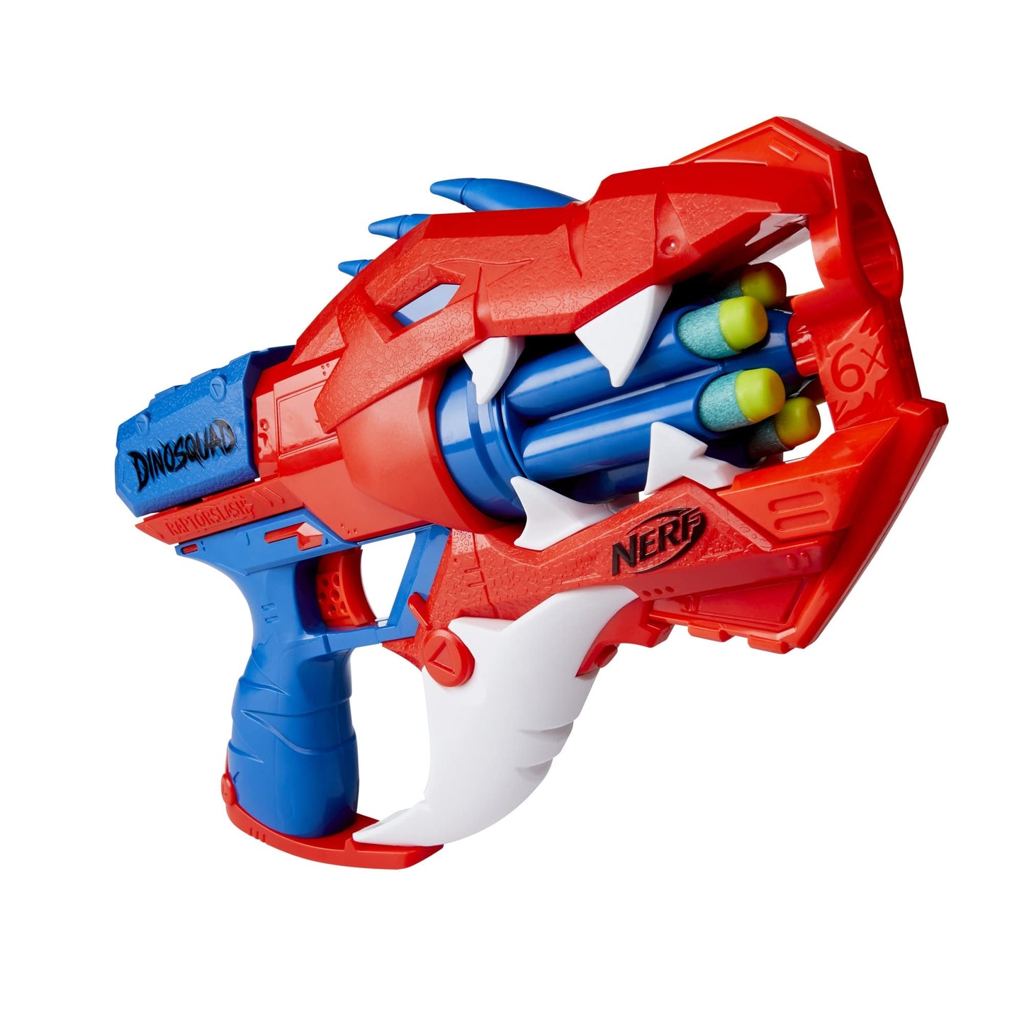Nerf DinoSquad Raptor-Slash Blaster, 6-Dart Rotating Drum, Slam Fire, Velociraptor Dinosaur Design